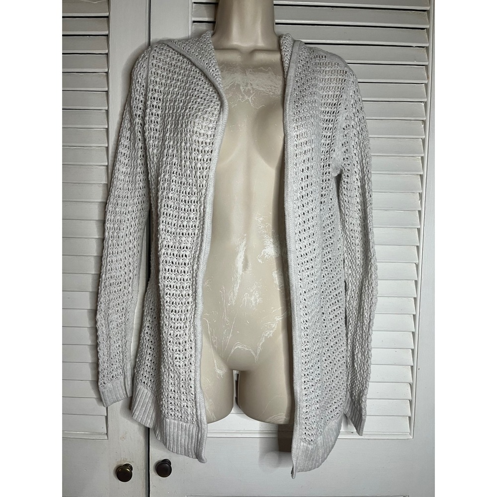 Gap Womens XS Cream White Open Knit Hooded Cardigan 100% Cotton Pointelle